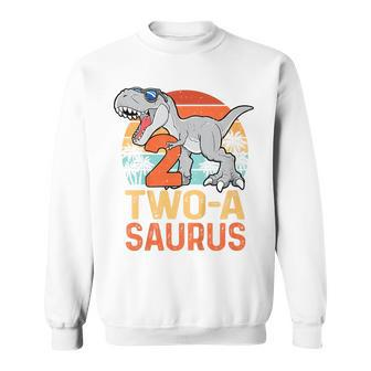 Kids Two A Saurus Rex 2Nd Birthday Dinosaur 2 Year Old Boys Sweatshirt - Seseable
