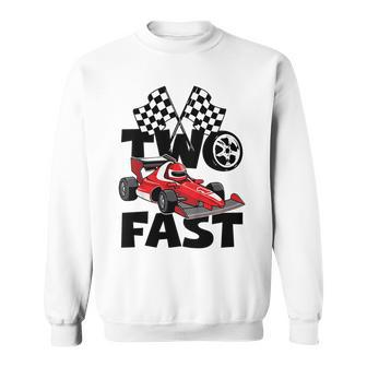 Kids Two Fast 2 Curious Racing 2Nd Birthday Race Car Pit Crew Sweatshirt - Seseable