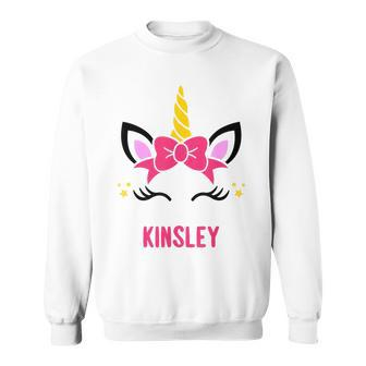 Kinsley Personalized Pink Bow Unicorn Face Sweatshirt | Mazezy