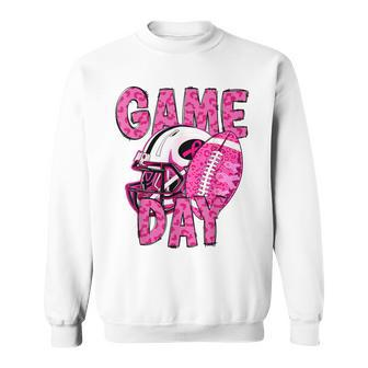 Leopard Game Day Pink American Football Tackle Breast Cancer Sweatshirt - Seseable