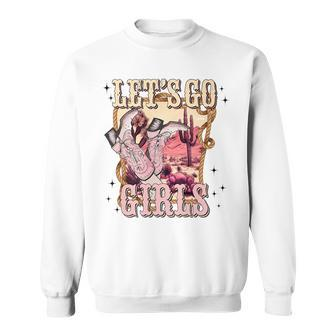 Lets Go Girl Cowboy Pink Boot Retro Western Country Sweatshirt | Mazezy