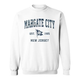 Margate City Nj Vintage Sports Navy Boat Anchor Flag Sweatshirt | Mazezy