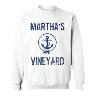 Marthas Vineyard Knot And Anchor Distressed Navy Blue Sweatshirt | Mazezy