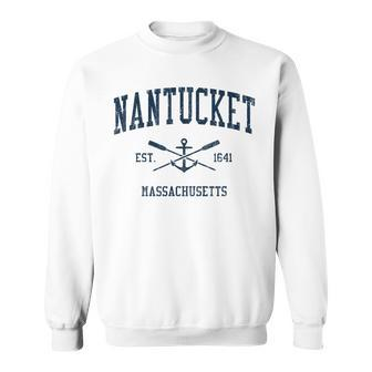 Nantucket Ma Vintage Navy Crossed Oars & Boat Anchor Sweatshirt | Mazezy