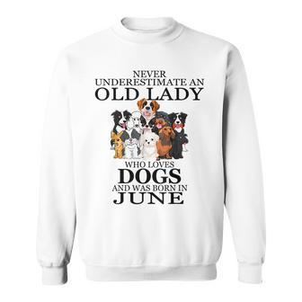 Never Underestimate An Old Lady Who Loves Dogs June Sweatshirt - Seseable
