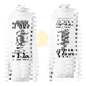 Never Underestimate An Old Woman With A Vizsla Old Woman Funny Gifts Sweatshirt | Mazezy
