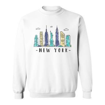 New York City Nyc Skyline Ny Watercolor Souvenir Sweatshirt | Mazezy