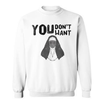Nun Pun Halloween Funny Catholic Black Religion Meme Gift Sweatshirt | Mazezy