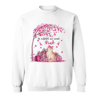 In October We Wear Pink Pumpkin Cat Breast Cancer Awareness Sweatshirt - Seseable