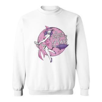In October We Wear Pink Ribbon Witch Halloween Breast Cancer Sweatshirt - Monsterry AU