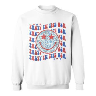 Party In The Usa Hippie Smile Face Leopard 4Th Of July Sweatshirt - Seseable