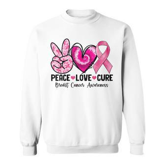 Peace Love Cure Breast Cancer Awareness Warrior Pink Ribbon Sweatshirt - Seseable