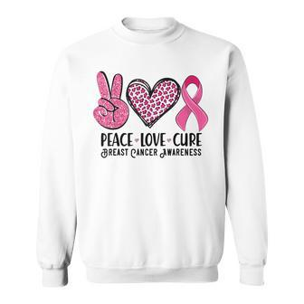 Peace Love Cure Breast Cancer Awareness Warrior Pink Ribbon Sweatshirt - Monsterry