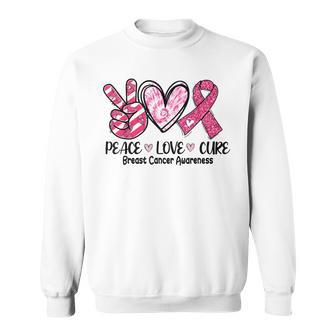 Peace Love Cure Breast Cancer Pink Ribbon Awareness Sweatshirt - Seseable
