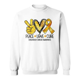 Peace Love Cure Childhood Cancer Awareness Gold Ribbon Sweatshirt - Seseable