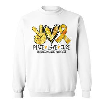 Peace Love Cure Childhood Cancer Awareness Gold Ribbon Sweatshirt | Mazezy