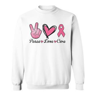 Peace Love Cure Heart Pink Ribbon Breast Cancer Awareness Sweatshirt - Seseable