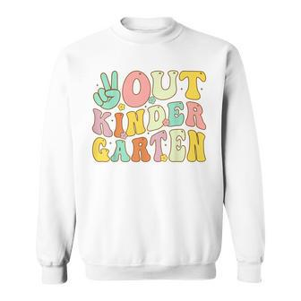 Peace Sign Out Kindergarten Groovy Last Day Of School Sweatshirt | Mazezy