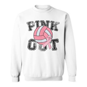 Pink Out Breast Cancer Awareness Pink Ribbon Volleyball Sweatshirt - Seseable