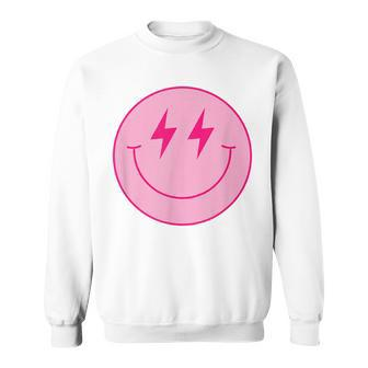 Pink Smile Face Cute Happy Lightning Smiling Face Sweatshirt | Mazezy