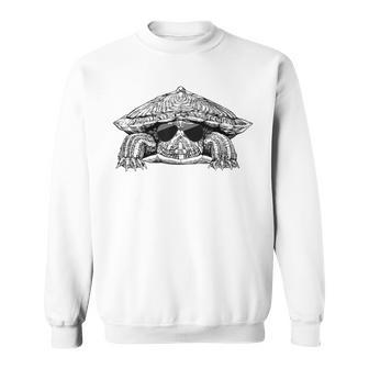 Red Eared Slider Turtle With Sunglasses Sweatshirt | Mazezy