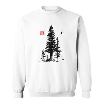 Redwood Trees Forest Sumi-E Sweatshirt | Mazezy