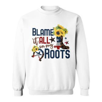 Retro Cowgirl Boot Blame It All On My Boot Us Flag Sunflower Sweatshirt | Mazezy