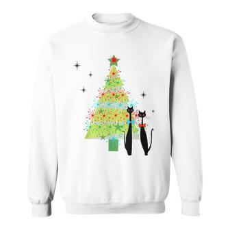 Retro Mid Century Modern Cool Cat Christmas Tree Sweatshirt - Seseable