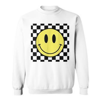Retro Happy Face 70S Vintage Checkered Pattern Smile Face Sweatshirt | Mazezy