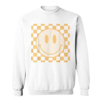 Retro Happy Face Yellow Vintage Checkered Pattern Smile Face Sweatshirt | Mazezy CA