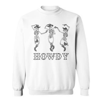 Retro Howdy Skeleton Cowgirl Dancing Cowboy Boots Horse Sweatshirt | Mazezy