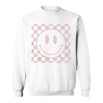 Retro Smile Face 70S Distressed Checkered Pattern Happy Face 70S Vintage Designs Funny Gifts Sweatshirt | Mazezy