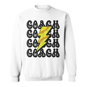 Retro Vintage Softball Coach Lightning Bolt Sweatshirt | Mazezy