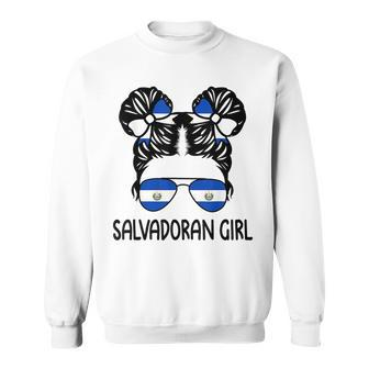 Salvadoran Girl Messy Hair El Salvador Pride Patriotic Kids Sweatshirt - Seseable