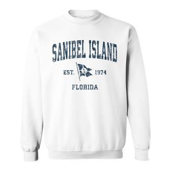 Sanibel Island Fl Vintage Sports Navy Boat Anchor Flag Sweatshirt | Mazezy