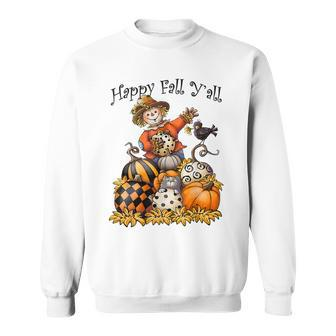 Scarecrow Happy Fall Yall Pumpkin Thanksgiving Halloween Sweatshirt - Thegiftio UK