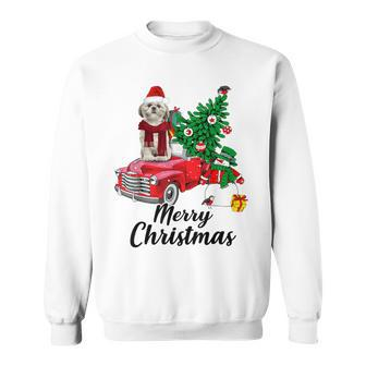 Shih Tzu Ride Red Truck Christmas Pajama Sweatshirt | Mazezy