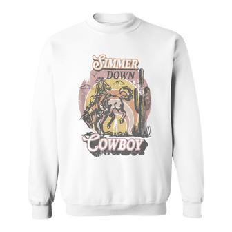 Simmer Summer Down Cowboy Cowgirl Western Graphic Cow Skull Summer Funny Gifts Sweatshirt | Mazezy