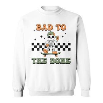 Skeleton Halloween Skateboard Bad To The Bone Toddler Boy Sweatshirt | Seseable CA