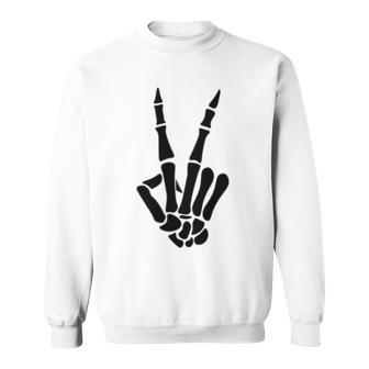 Skeleton Hand Peace Sign Bones Pocket Halloween Skeleton Halloween Sweatshirt | Mazezy