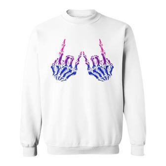 Skeleton Rock Hand Lgbt-Q Cool Bisexual Pride Color Bi Flag Sweatshirt | Mazezy
