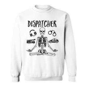 Spooky Dispatcher 911 Halloween Police Skeleton Meditating Sweatshirt | Mazezy