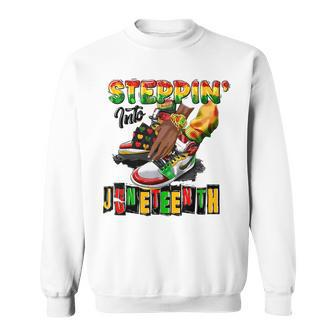 Stepping Into Junenth African American Black Shoes Sweatshirt | Mazezy