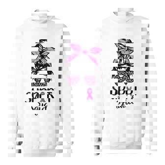 Support Squad Messy Bun Leopard Pink Breast Cancer Awareness Sweatshirt | Mazezy