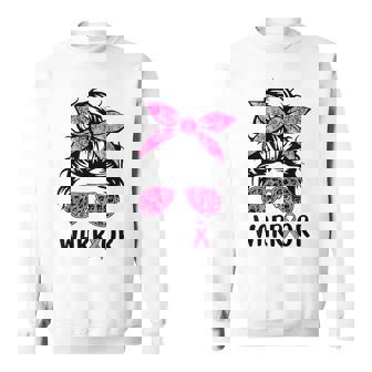 Support Squad Messy Bun Pink Warrior Breast Cancer Awareness Breast Cancer Awareness Funny Gifts Sweatshirt | Mazezy