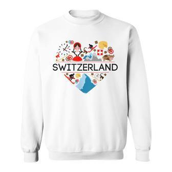 Switzerland Love Illustrated Swiss Symbol Alpine Sweatshirt | Mazezy
