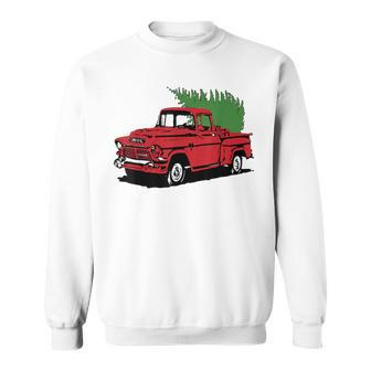Vintage Christmas Old Red Pickup Truck Tree Holiday Sweatshirt | Mazezy