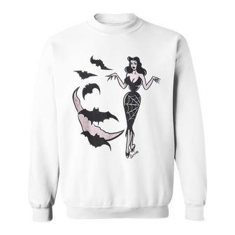 Vintage Pin Up Witch Bat Spider Web Halloween Pinup Girl Halloween Funny Gifts Sweatshirt | Mazezy