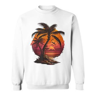Vintage Retro Palm Trees Beach Sunset Tropical Summer 70 80S 80S Vintage Designs Funny Gifts Sweatshirt | Mazezy