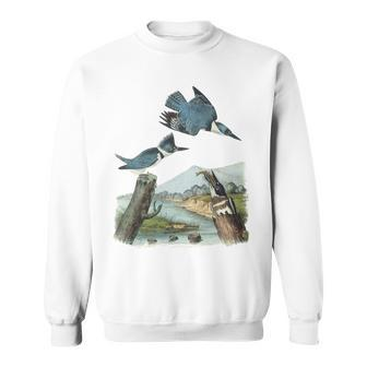 Watercolor Belted Kingfisher Bird Eat Fish Nature Birding Sweatshirt | Mazezy